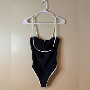 Cupshe Black & White High Leg Cheeky One Piece Swimsuit NWT
